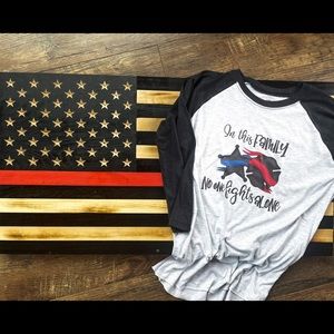 NWT Back the Red/Back the Blue No One Fights Alone Baseball Tee